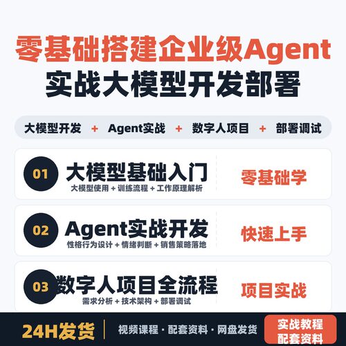 零基础搭建企业级Agent实战 大模型开发部署与数字人项目全流程