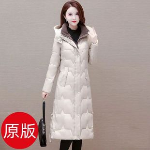 羽绒棉服连帽外套女士妈妈装秋冬季高级感夹棉棉衣中长款过膝大衣