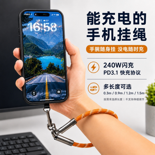 240W斜跨手腕挂绳充电线