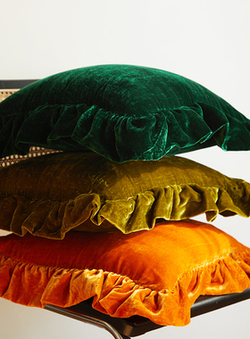 乔其丝绒沙发客厅抱枕套不含芯靠垫飞边护腰靠枕床上北欧复古冬季