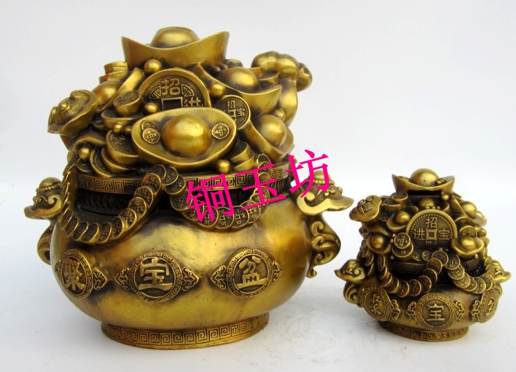 純銅聚寶盆擺件 聚寶盆儲蓄罐工藝品旺財聚財招財家居裝飾品大號