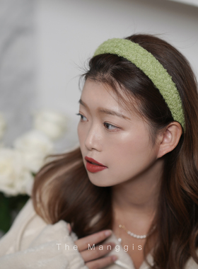 Manggis冬日花环 秋冬温暖绿色粗呢小香风毛线编织发箍宽边厚头箍