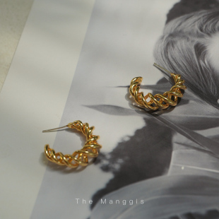 Manggis Weave镂空螺旋耳环欧美ins风镀金小众冷淡风百搭耳饰圆形