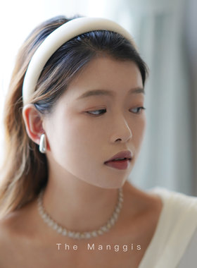 Manggis Ivory象牙白乳白色仿小羊皮皮质发箍女夏季韩式简约头箍