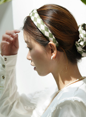 Manggis Tarot增高发箍复古学院风棋盘菱格纹马戏团撞色厚头箍