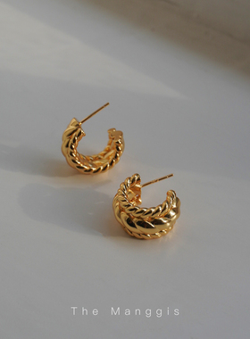 Manggis Charming麦穗Chic镀金925银小众金色耳环冷淡风质感耳钉