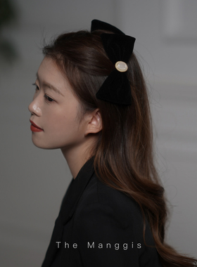 Manggis茜茜公主 复古丝绒猫眼石宝新年美蝴蝶结发夹后脑勺弹簧夹