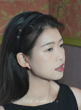 Manggis Zelda法式浪漫精致公主风黑水晶细头箍质感少女黑色发箍