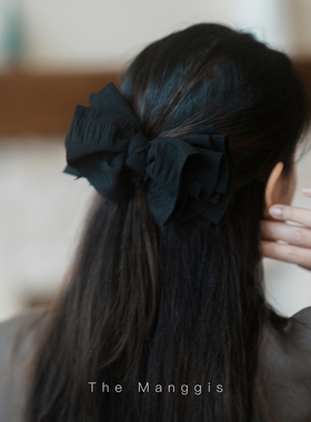Manggis Rosa多层黑色蝴蝶结弹簧夹法式甜美公主大号后脑勺顶夹新