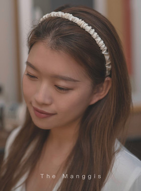 Manggis Sparkled丝质光泽仙女百搭纯色简约糖果褶皱发箍细显瘦