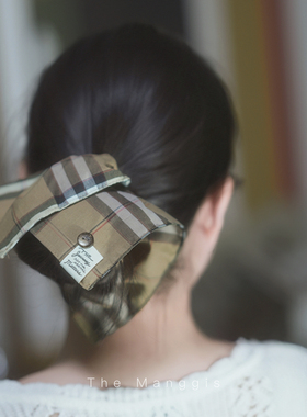 Manggis伦敦邮驿 经典格纹方巾英伦发圈女高级感超大号丸子头发绳