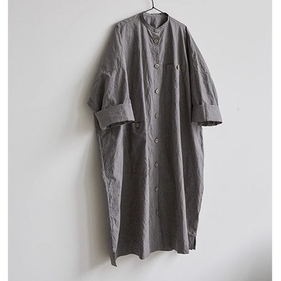 素槿壹旧连衣裙高端大气上档次风衣春夏款高密棉暮云灰立领袍子