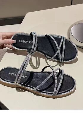 港风水钻凉鞋女夏两穿罗马鞋