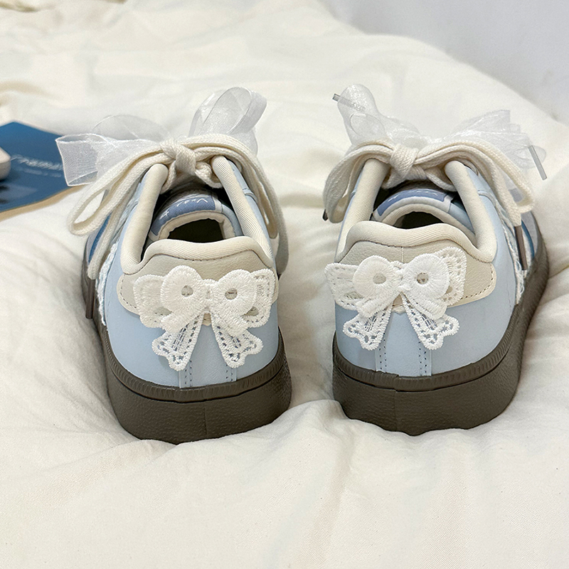 仙女风德训鞋女秋季新款韩系ins百搭配裙子小众丝绸蝴蝶结小白鞋