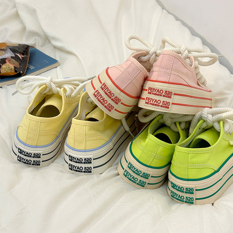 多巴胺夏季厚底帆布鞋女2025新款薄款透气百搭学生休闲运动板鞋子