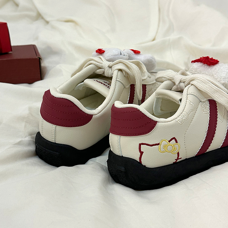 加宽鞋头运动酒红色德训鞋子复古
