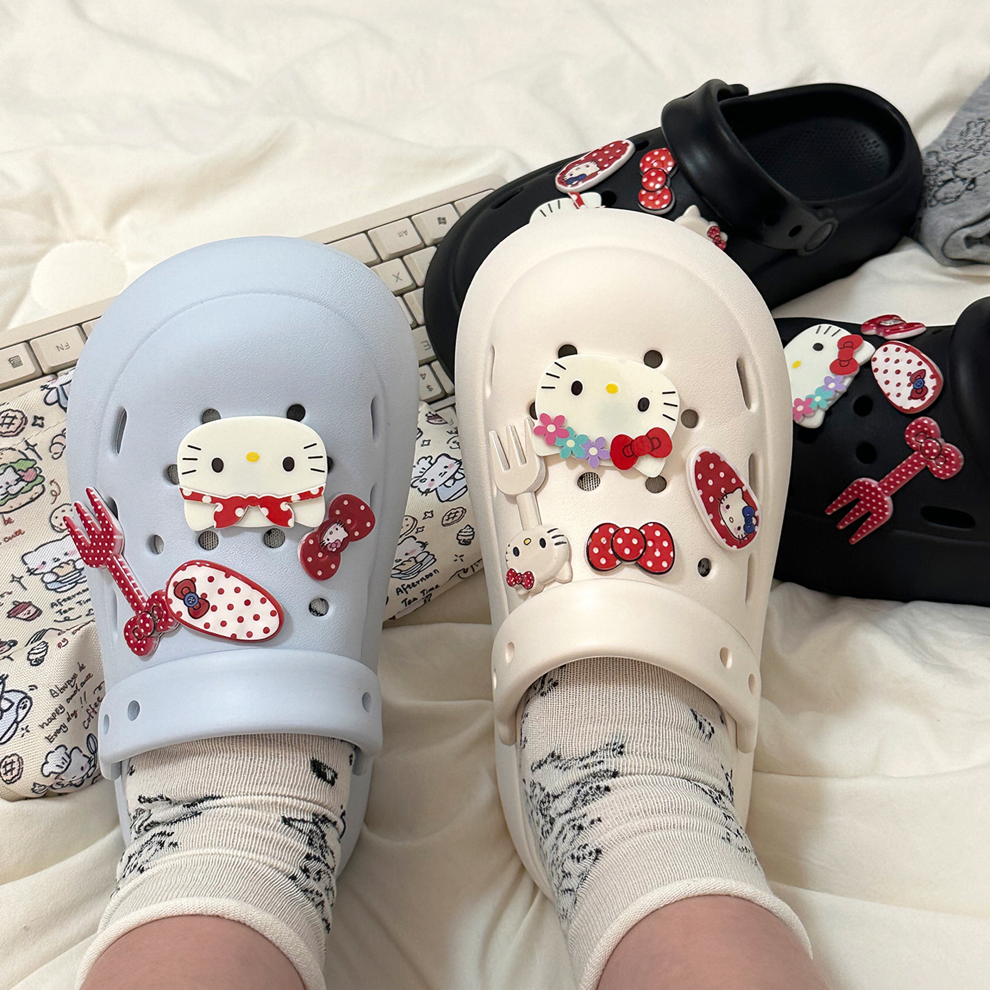 成宇阳哈喽Kitty洞洞鞋女生2025夏季新款外穿防滑厚底eva包头拖鞋