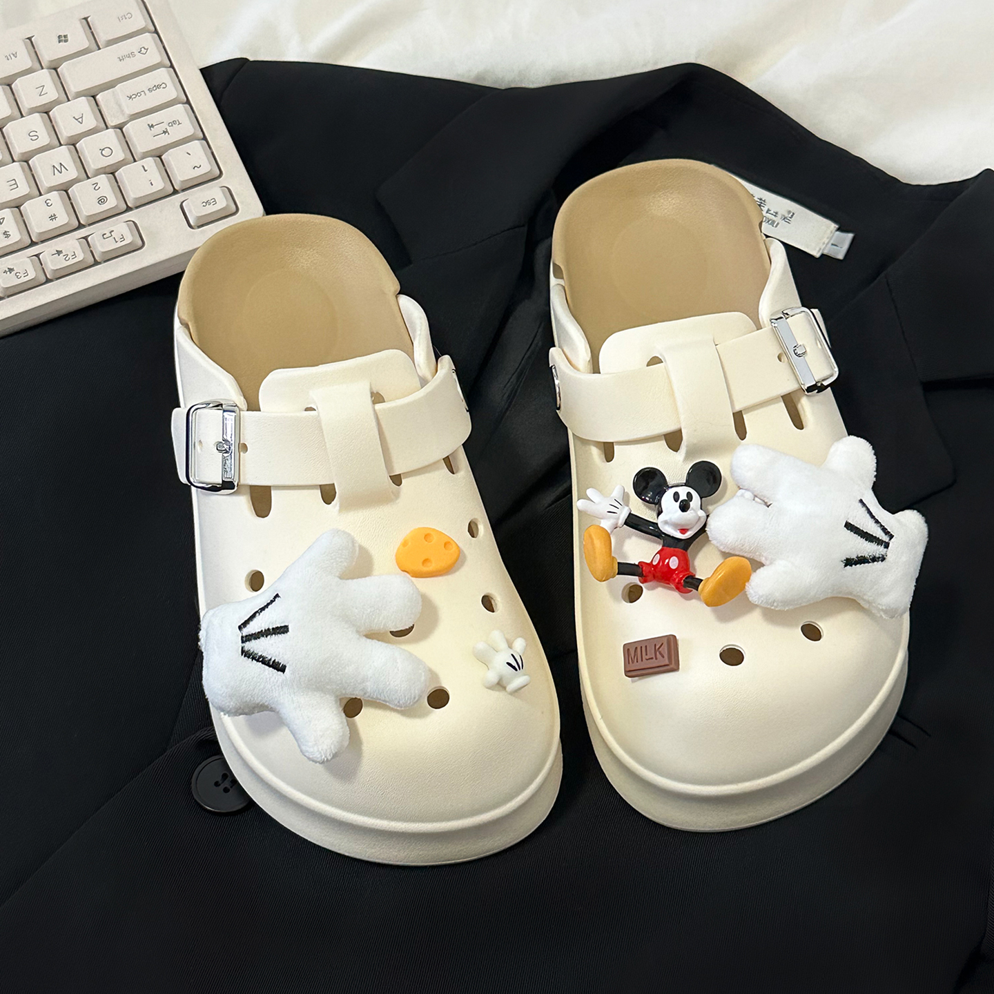 成宇阳 可爱eva米奇洞洞鞋子软夏季女2025防滑厚底增高外穿半拖鞋