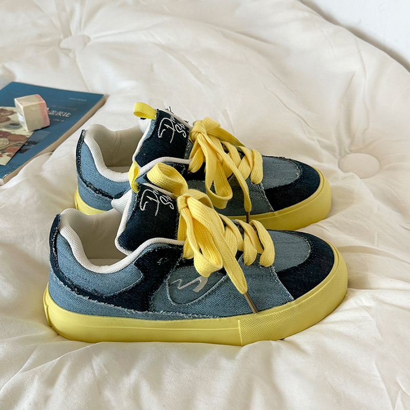 小众原创牛仔蓝色帆布面包鞋子女学生秋新款百搭韩系运动休闲板鞋