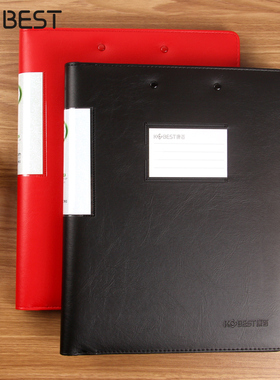 a4多功能文件夹皮质红色双夹子定制商务办公销售合同高档演讲义夹