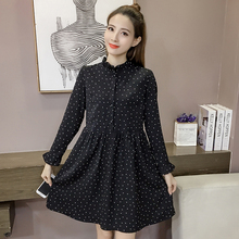 长袖 雪纺印花长裙子女拼接修身 收腰气质碎花连衣裙潮 2019春装 新款