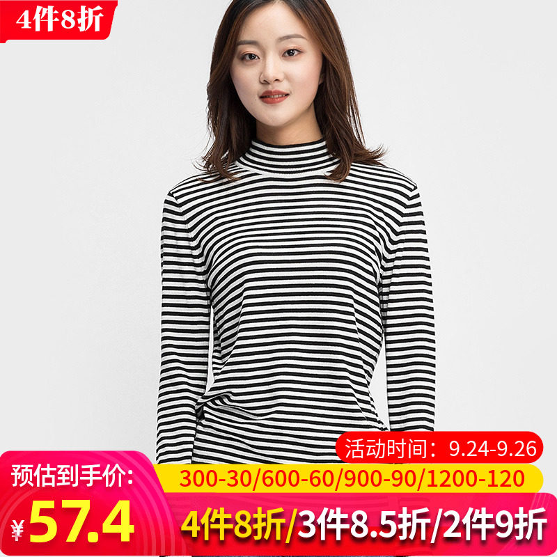 艾格春秋季女装新品时尚百搭休闲个性潮搭条纹套头针织衫Z1960