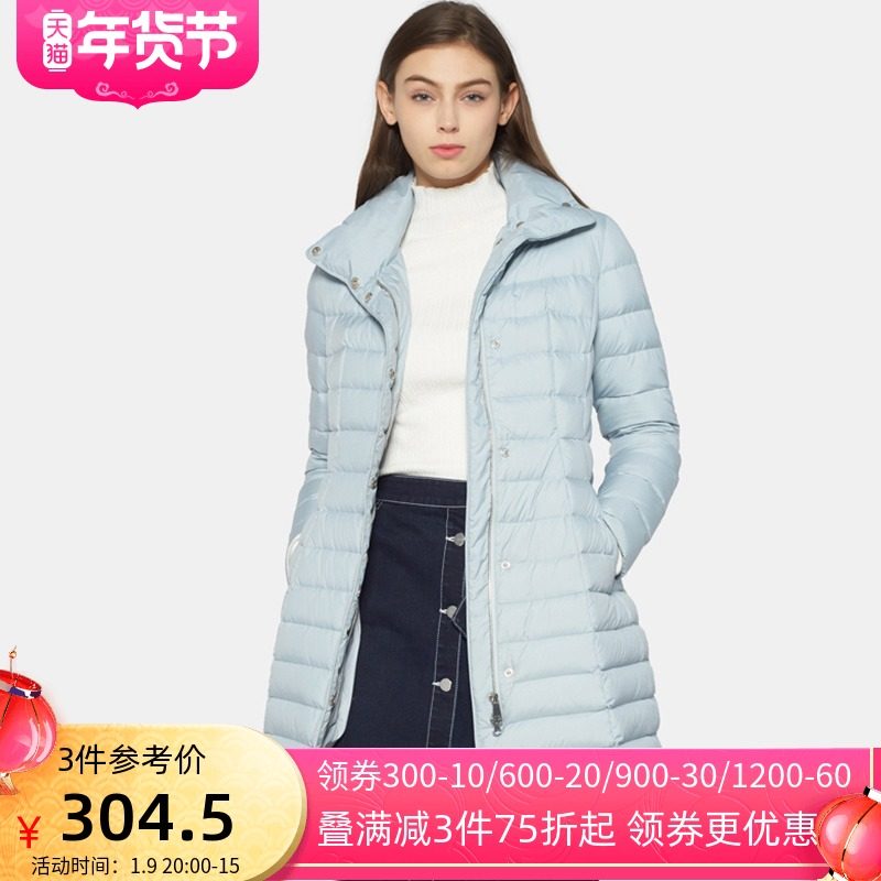 【断码XS/S】艾格冬季休闲百搭个性潮流加厚高领中长羽绒服Y333