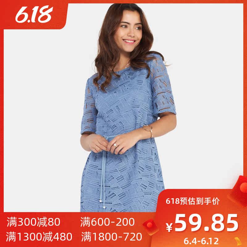 艾格夏季女装时尚百搭休闲腰带舒适简约套头a字裙连衣裙Z1685