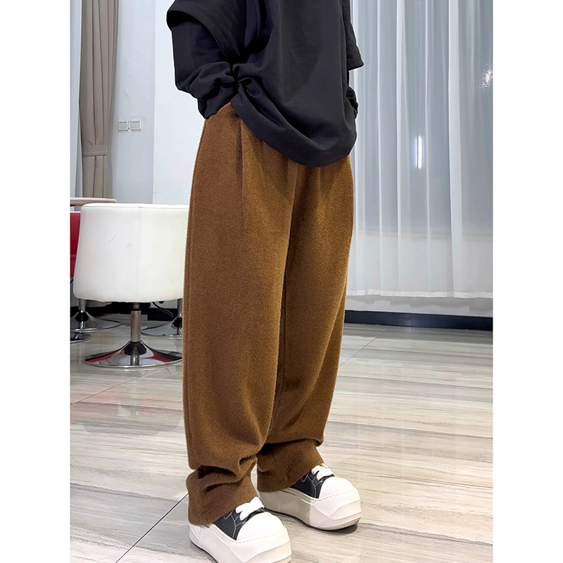 赫格隆呢休闲裤百搭阔腿裤冬季长裤秋冬宽松长裤厚款纯色加绒加厚