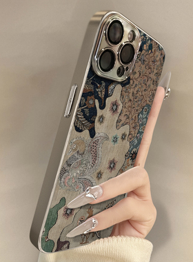 复古花纹适用iPhone17苹果16promax手机壳新款15pro保护套14plus国风复古ip13pm硅胶防摔12por全包11女带支架