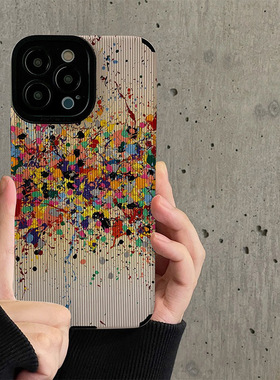 适用苹果16promax手机壳个性ip15plus彩色泼墨油画iPhone14Pro手机壳ip11小众12por高级感13pm创意小众