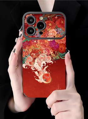 国潮锦鲤适用苹果17promax手机壳新年款iPhone16pro套15plus红色喜庆ip13pm硅胶防摔12por全包11p带挂绳14女