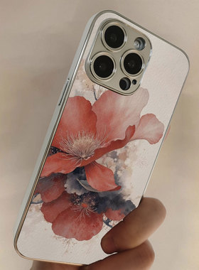 浅红墨韵适用苹果16promax手机壳新款iPhone15pro保护套14plus国风复古ip13pm硅胶防摔12por全包11p带支架