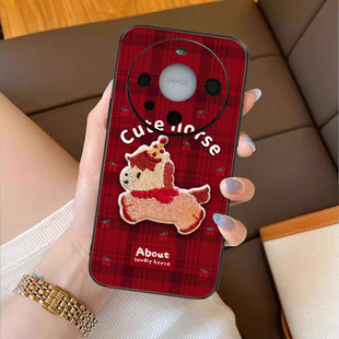 格纹萌马适用华为mate70pro手机壳m60新年款 pura80荣耀magic7女50红色p40高级感30文艺p70喜庆nova14小众400