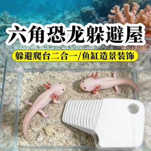 六角恐龙鱼专用躲避屋爬架蝾螈晒台鱼缸造景装饰简约休息养鱼用品