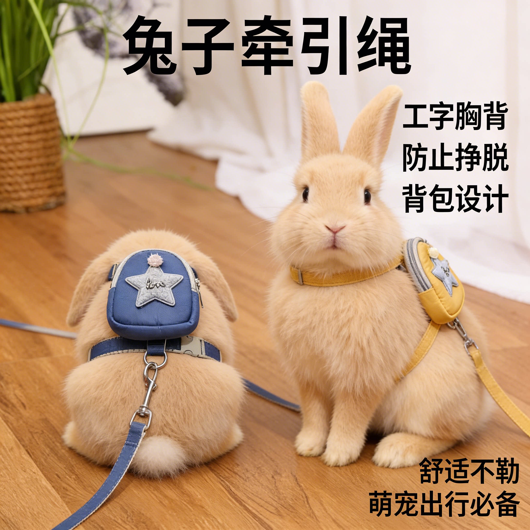 侏儒兔工字胸背牵引可调防挣脱图片
