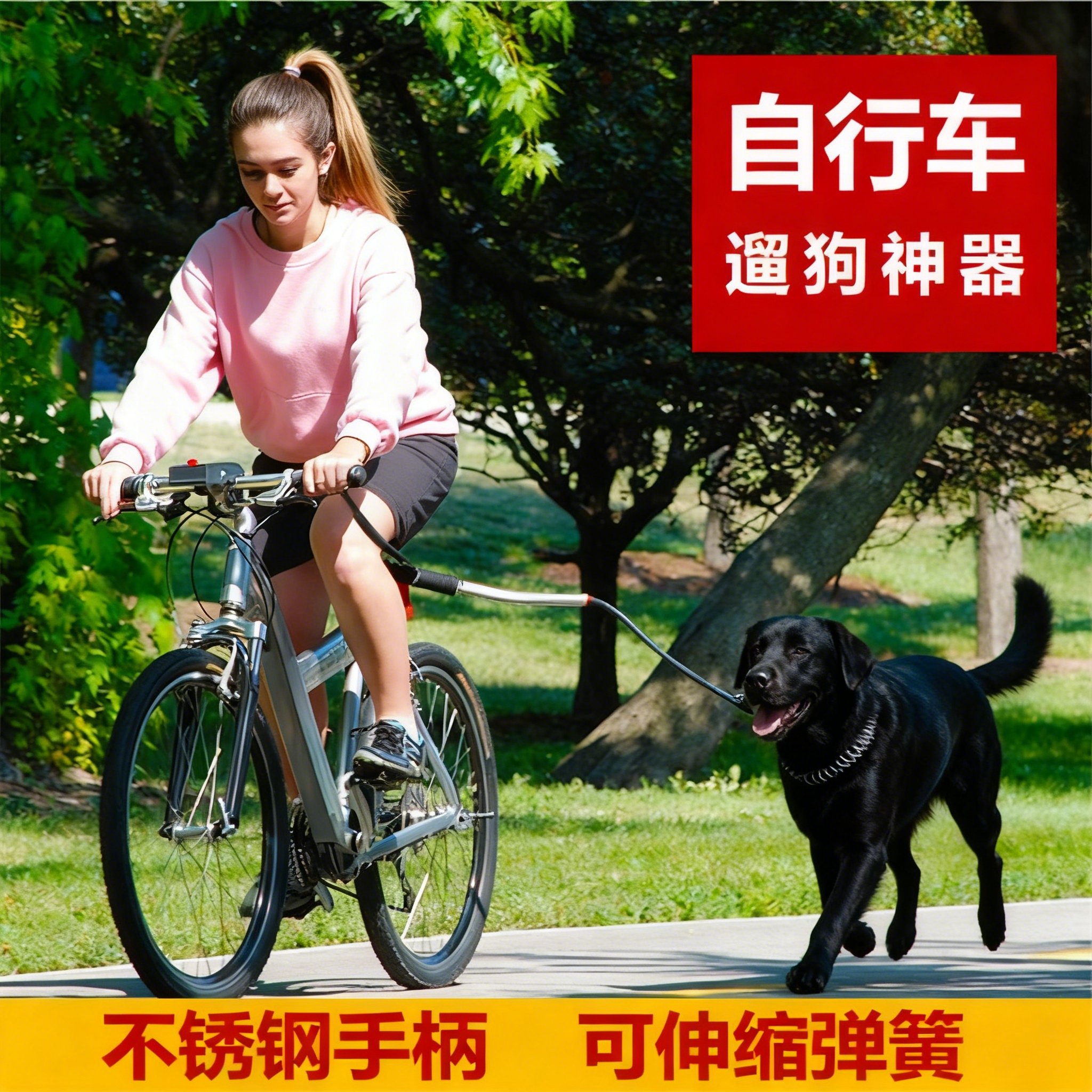 自行车遛狗器骑车牵引狗绳 骑车溜狗链狗狗弹力缓冲牵狗器狗绳
