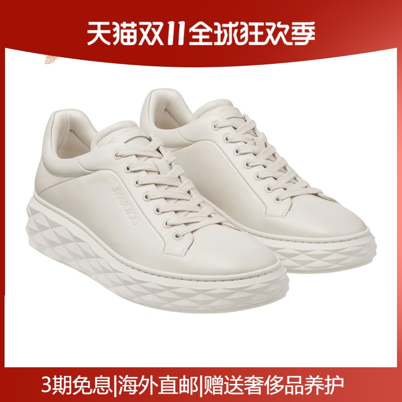 JimmyChoo/周仰杰男鞋白色皮革厚底系带休闲运动鞋