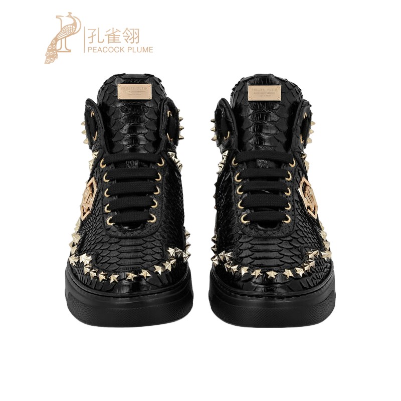 PhilippPlein/菲利普普兰男士蟒蛇皮铆钉中帮运动休闲鞋新款
