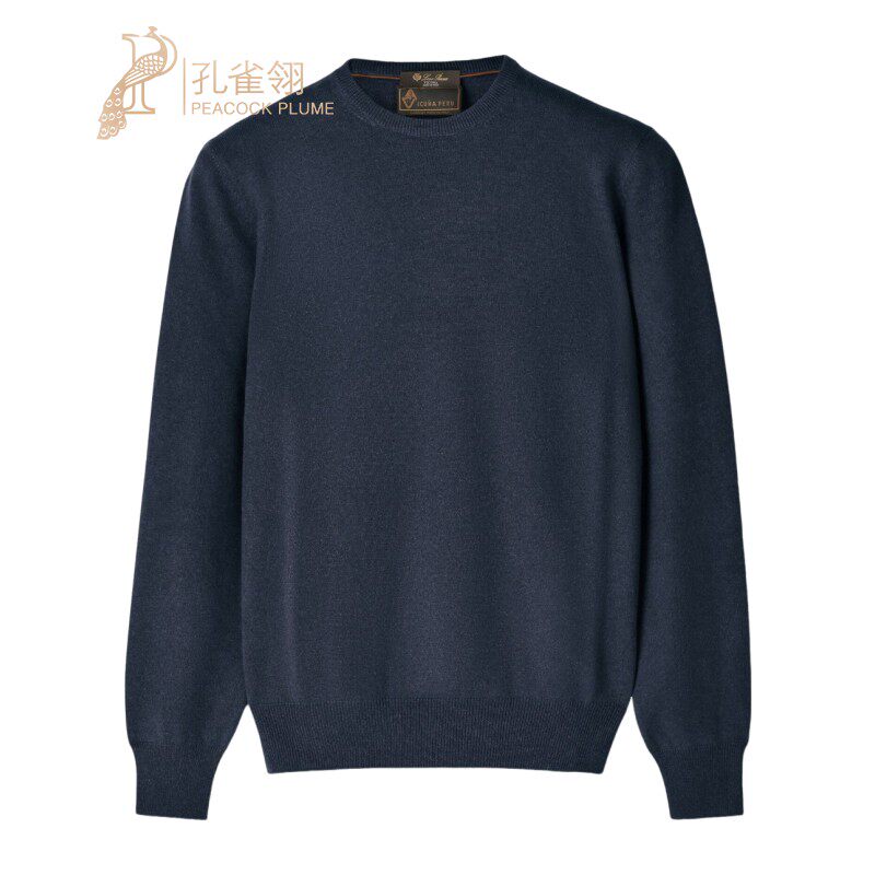 Loro Piana/诺悠翩雅男装海军蓝色骆马毛圆领长袖针织衫