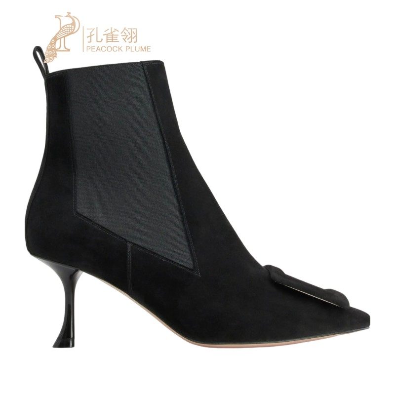 RogerVivier/罗杰维维亚女士靴子裸靴麂皮搭扣漆面鞋跟新款