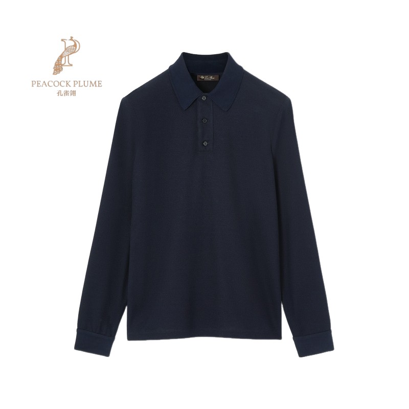 LoroPiana/诺悠翩雅男士Polo衫棉羊绒匹克麂皮绒细节长袖衬衫新款