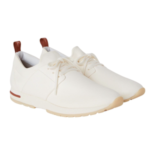 Loro 诺悠翩雅男鞋 白色羊毛针织低帮休闲系带运动鞋 Piana