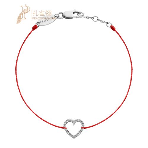 Redline/红绳女士Beau Coeur 0.08克拉爱心圆形钻石白金绳制手链