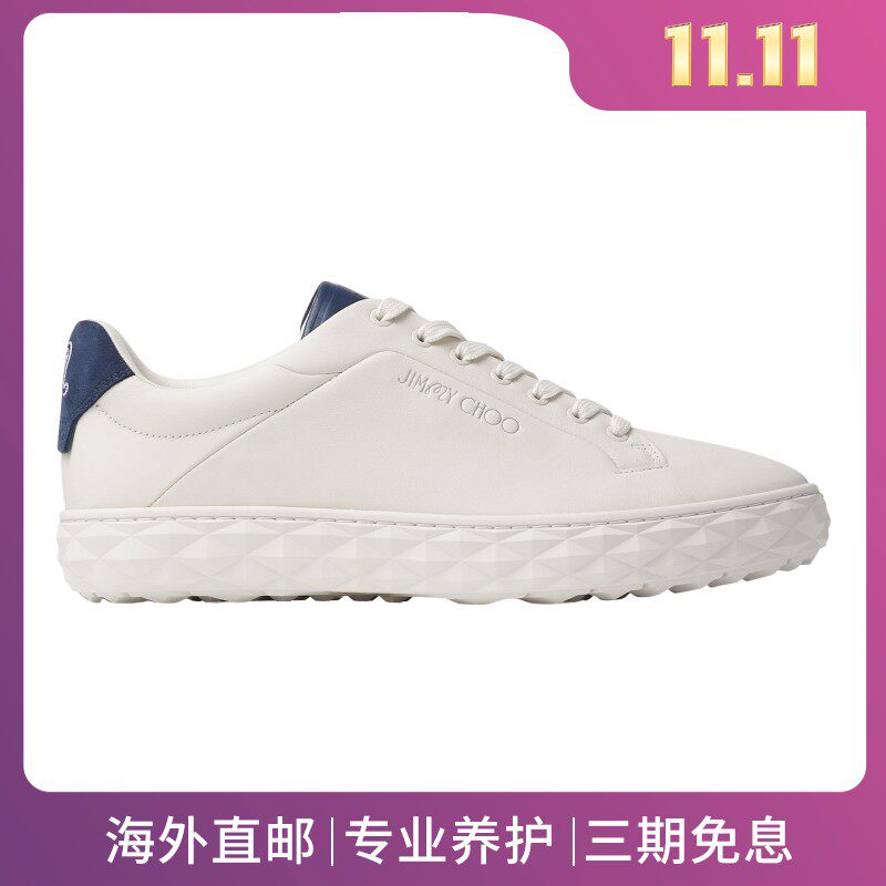 JimmyChoo/周仰杰男鞋白色皮革鞋面高尔夫鞋钉低帮休闲运动鞋