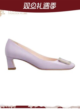 Roger Vivier女鞋金属饰扣紫色漆皮方头鞋跟4.5厘米高跟鞋