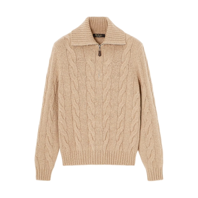 LoroPiana/诺悠翩雅男士针织衫纯羊绒半领编织半拉链罗纹新款