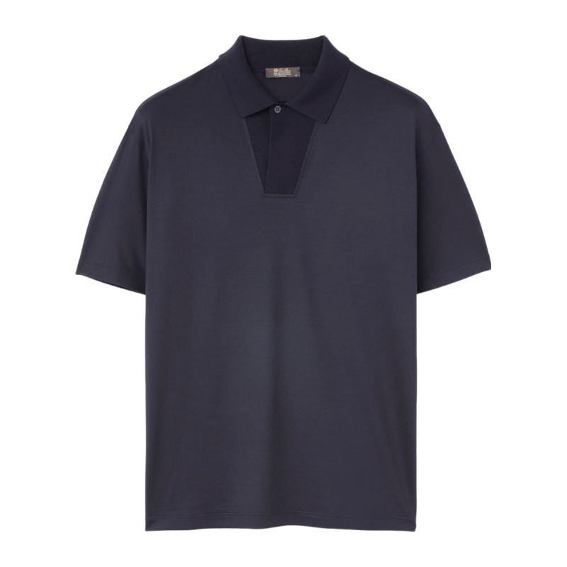 Loro Piana/诺悠翩雅男装海军蓝色纯羊毛短袖休闲polo衫