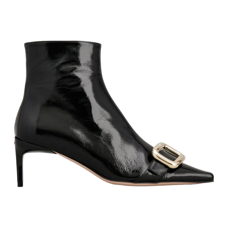 RogerVivier/罗杰维维亚女士靴子裸靴小牛皮皱褶金属搭扣新款