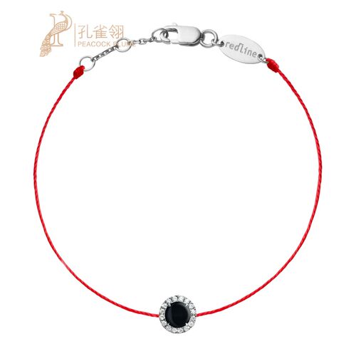 Redline/红绳女士黑色玛瑙镶嵌白金钻石Reine Onyx幸运手链